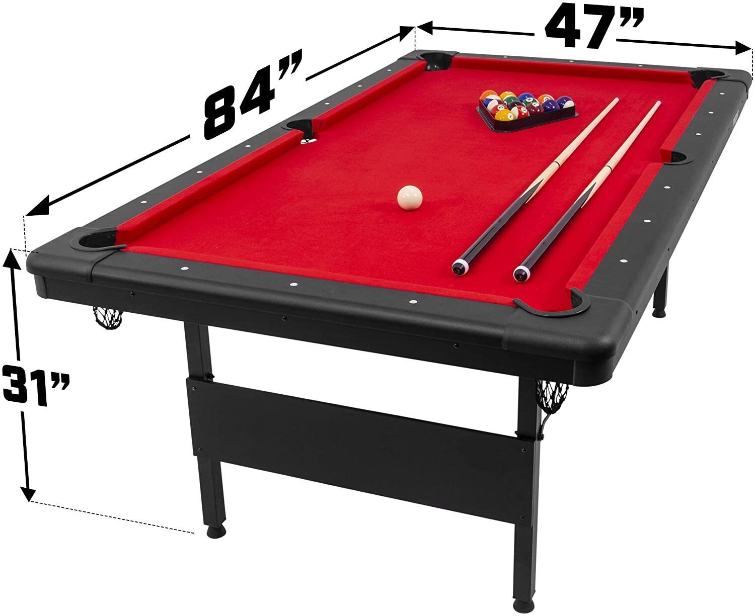 Mesa de billar de 7 pies – Mesa de billar portátil – Incluye juego completo de bolas, 2 tacos, tiza y cepillo de fieltro