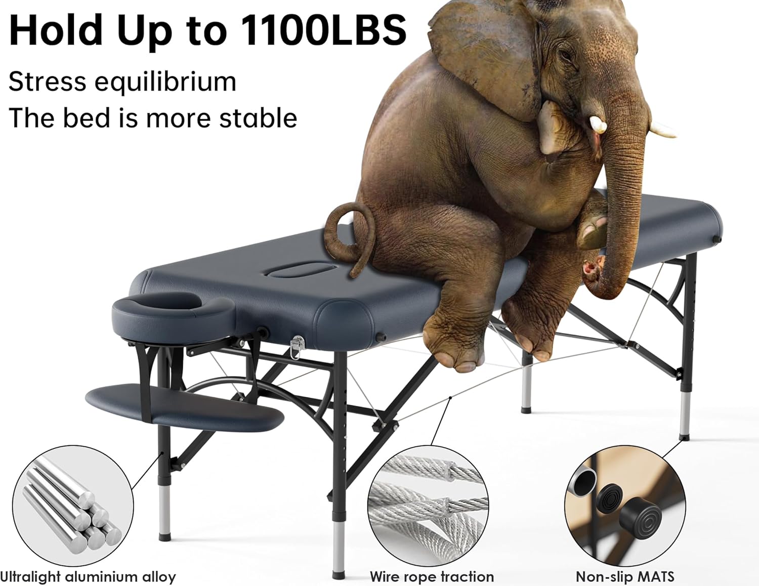 CLORIS - Mesa de masaje profesional de 84 pulgadas, portátil, 2 plegables, ligera, para spa, cama de tatuaje, altura ajustable con bolsa de transporte y pierna de aluminio que soporta hasta 1000