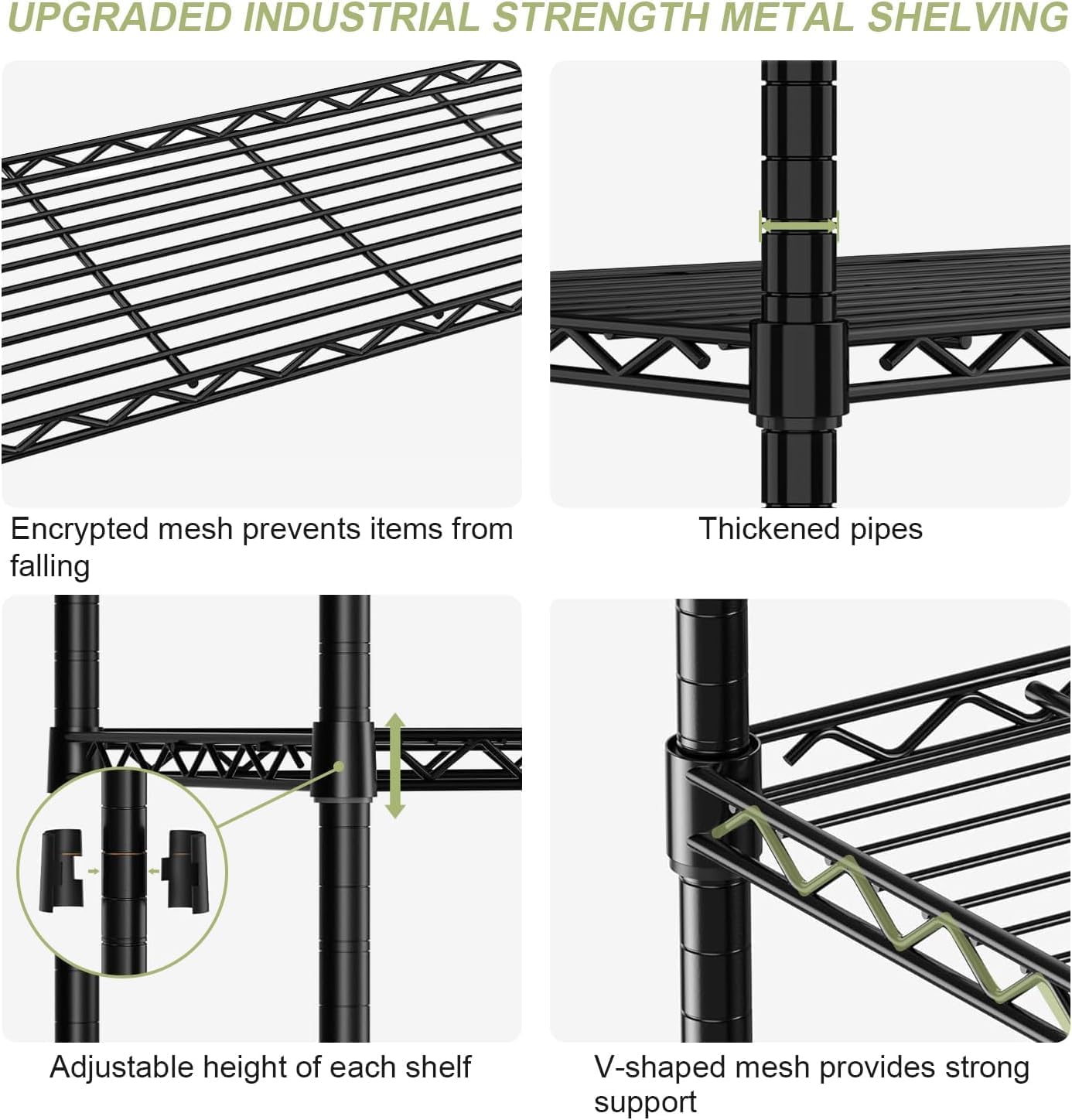 Solerconm Estante de Almacenamiento de Metal de 5 Niveles, Rack Organizador, Gran Capacidad,Uso Rudo, Estante Organizador Ajustable Multiusos,para Cocina,Garaje,Supermercado