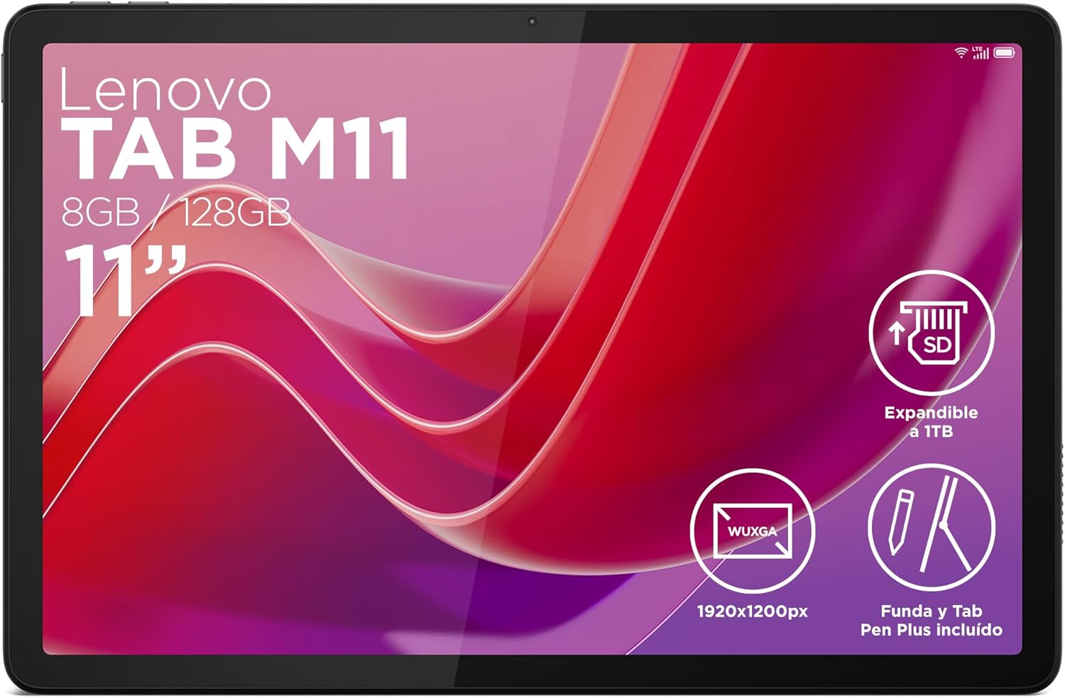 Lenovo Tab M11 | 11" WUXGA MediaTek Helio G88 8GB RAM 128GB | 4 Speakers Dolby Atmos, Cámara 8.0MP Frontal 8.0MP | Android 13, Incluye Folio Case Tab Pen Plus