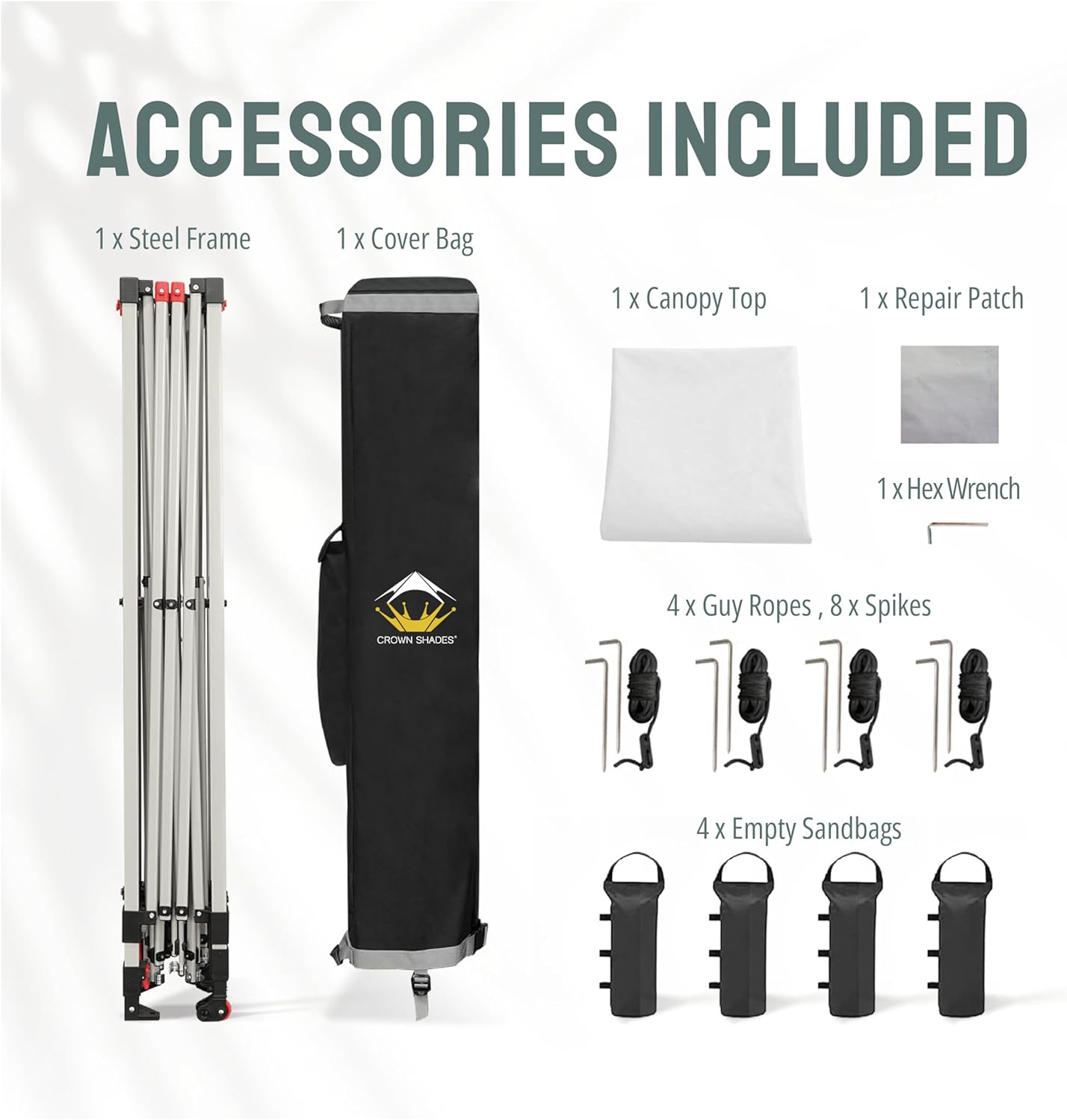 CROWN SHADES - Toldo desplegable de 3.60 x 3.60 metros, toldo patentado de un empuje con bolsa de transporte con ruedas, 8 estacas y 4 cuerdas, negro