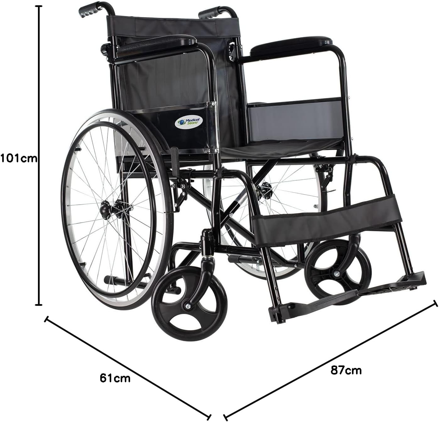 MEDICAL STORE Silla de Ruedas, Modelo 809F, Acero Resistente, Descansapies Desmontables, Descansabrazos Fijos Rectos, Asiento y Respaldo de Vinil Alta Resistencia. (ROJO)