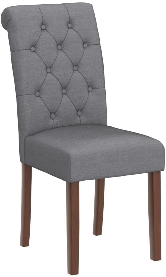 COLAMY - Juego de 6 sillas de Comedor con Botones y tapizadas, con Patas de Madera Maciza y Asiento Acolchado para Comedor, Cocina, Color Gris