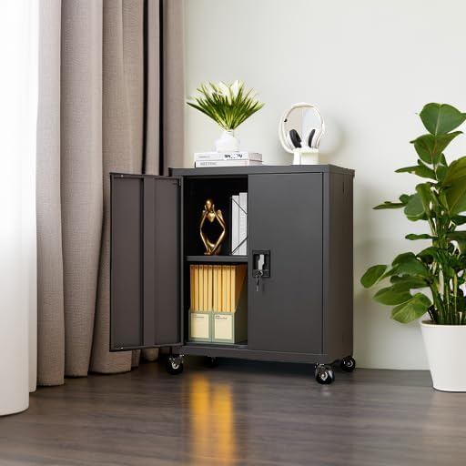 GREATMEET - clóset de almacenamiento de pared de metal con cerradura,armarios de almacenamiento de metal blanco con 1 estante ajustable y 2 puertas,gabinete de acero,desmontar H27.95 White