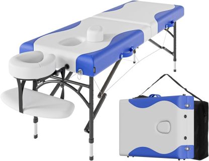 CLORIS - Mesa de masaje profesional de 84 pulgadas, portátil, 2 plegables, ligera, para spa, cama de tatuaje, altura ajustable con bolsa de transporte y pierna de aluminio que soporta hasta 1000