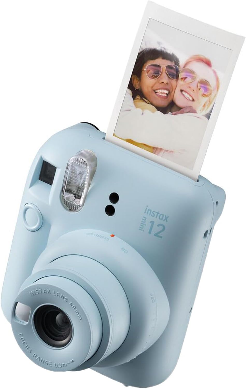 Fujifilm Instax Mini 12 Cámara instantánea + paquete de accesorios MiniMate y funda personalizada compatible + Fuji Instax Film Value Pack (50 hojas) Álbum de fotos de diseño Flamingo (azul pastel)