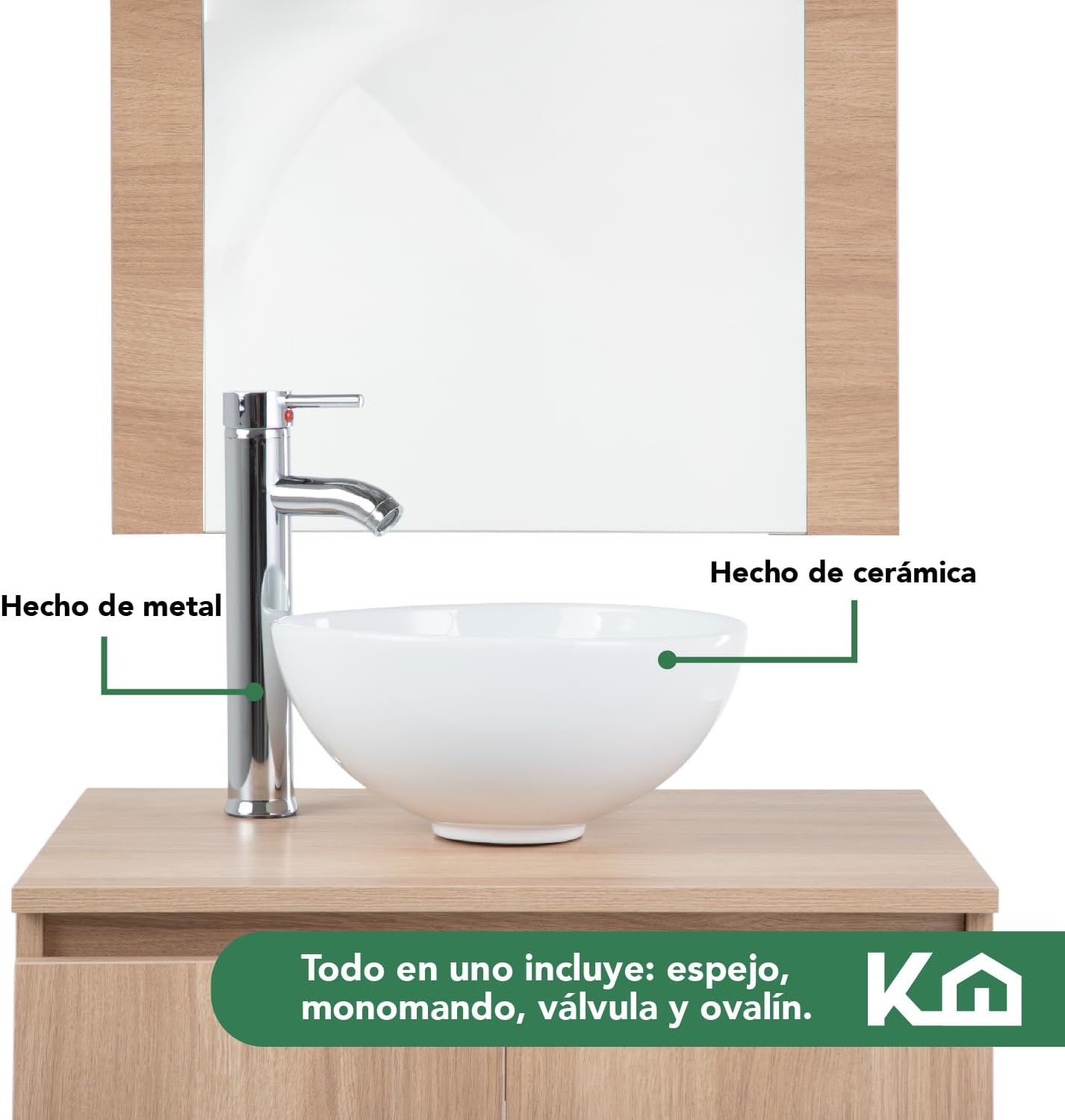 Kingshouse | Gabinete para Baño con Ovalín y Monomando – Mueble de Baño Lavamanos con 2 Cajones – Lavabo – Gabiente Organizador - Color Gris Mate – Fibra de Madera MDF – Lavamanos De Cerámica