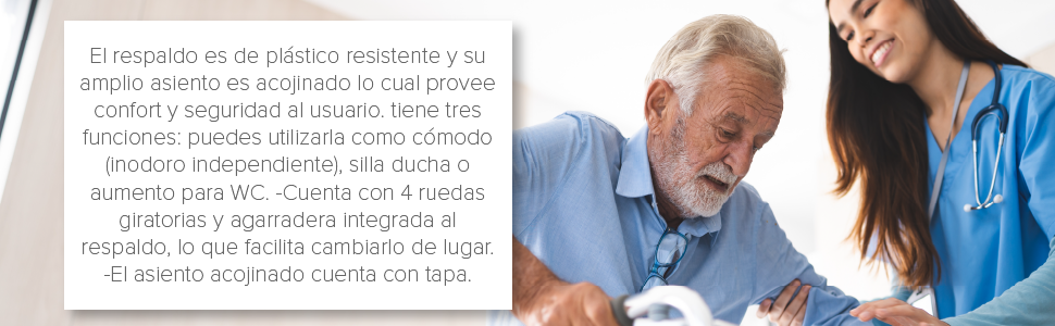 Silla C&oacute;modo para Ba&ntilde;o y de Traslado 3 En 1 Multiusos con Llantas