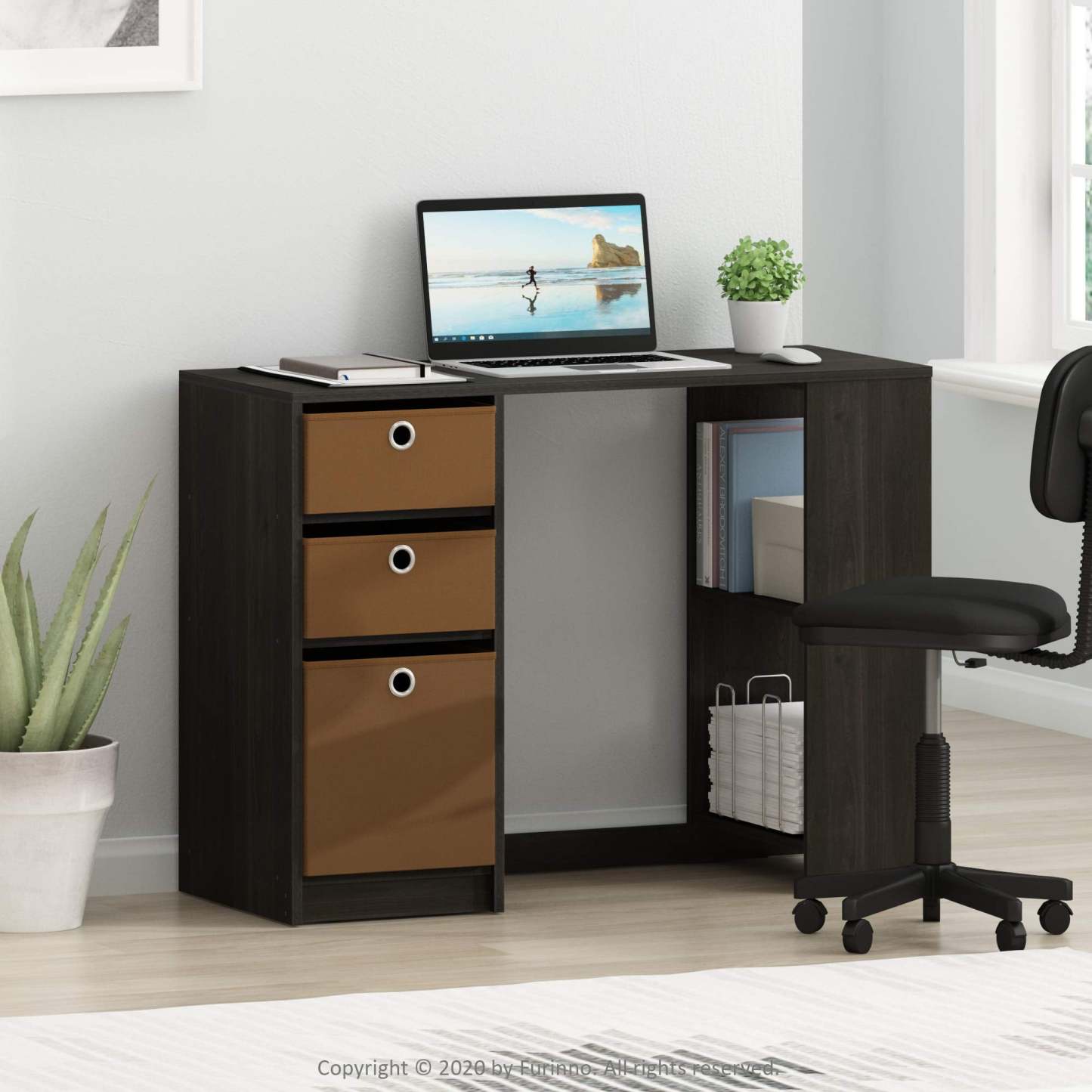 Escritorio Furinno para estudio de computadora y escritura con almacenamiento, espresso