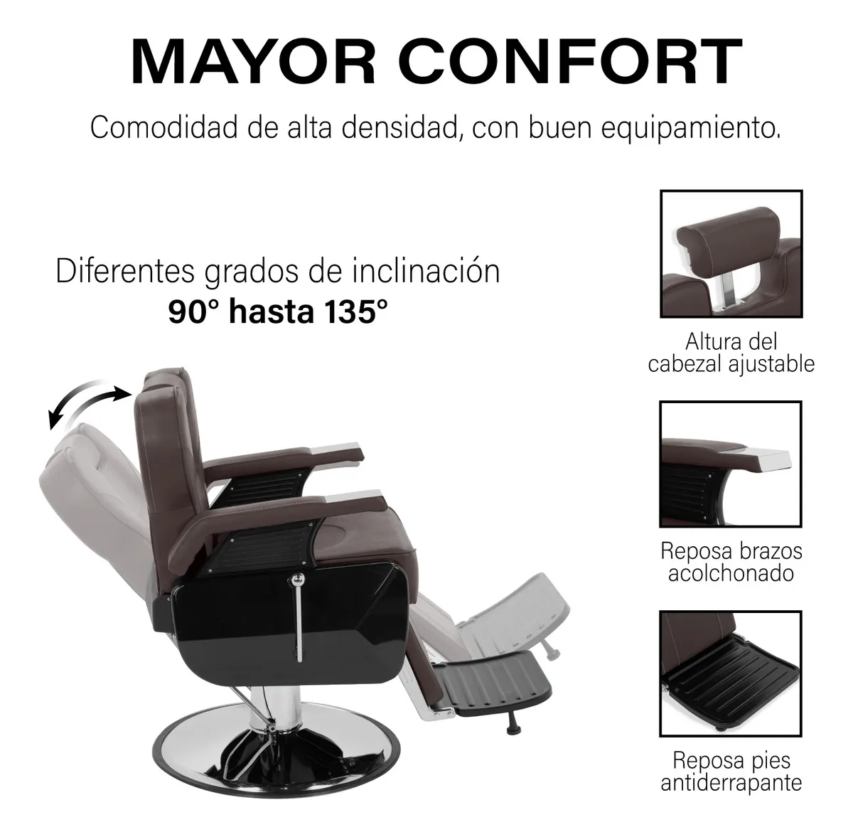 Sillon Barbero Estetica Barberia Peluqueria Salon De Belleza Onof Reclinable Ajustable Giratorio Chocolate