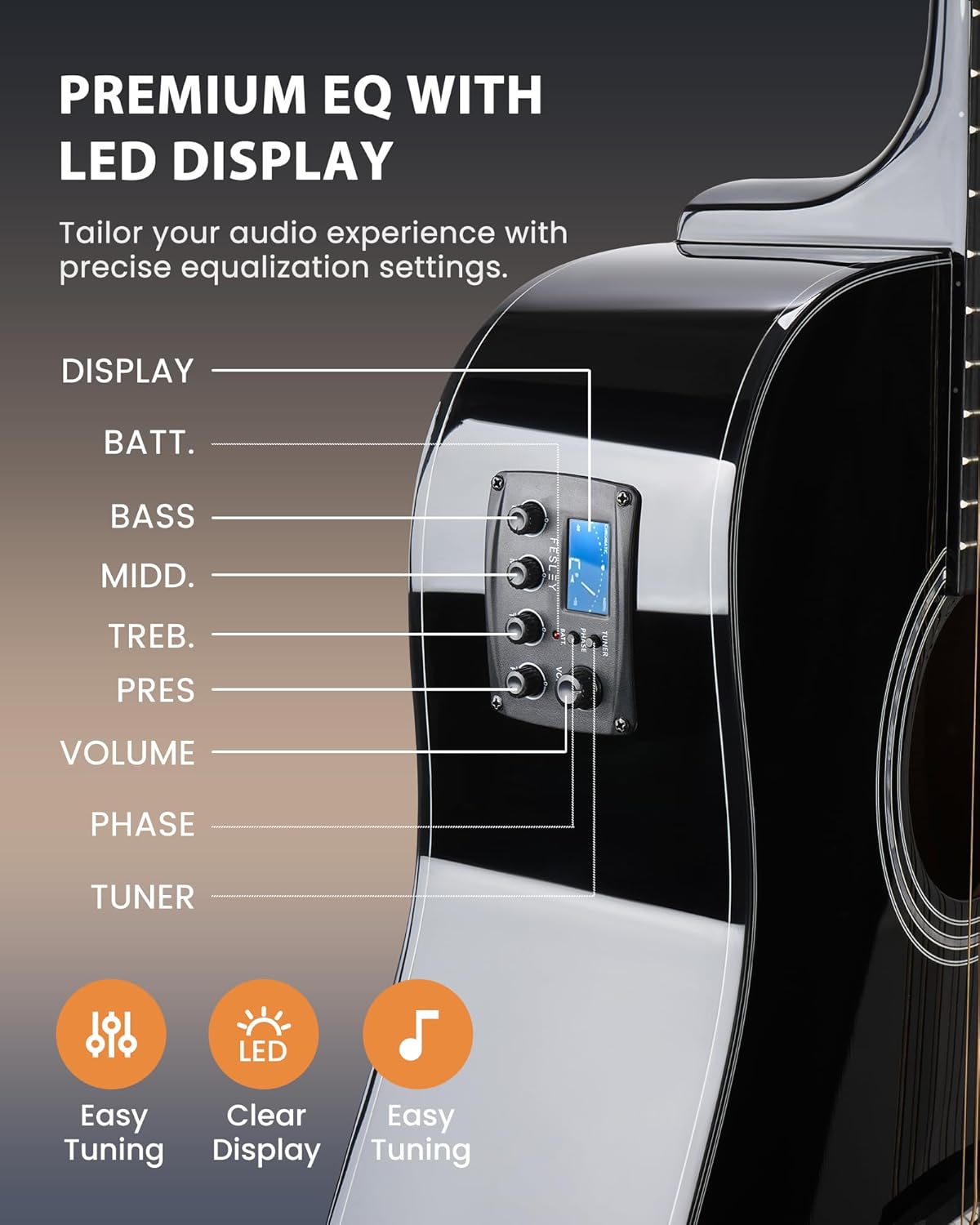 Fesley Guitarra de 12 cuerdas, guitarras eléctricas acústicas de tamaño completo para adultos, guitarra de abeto superior acústica, paquete de guitarra recortada con bolsa de concierto, púas, cuerdas, correa, natural