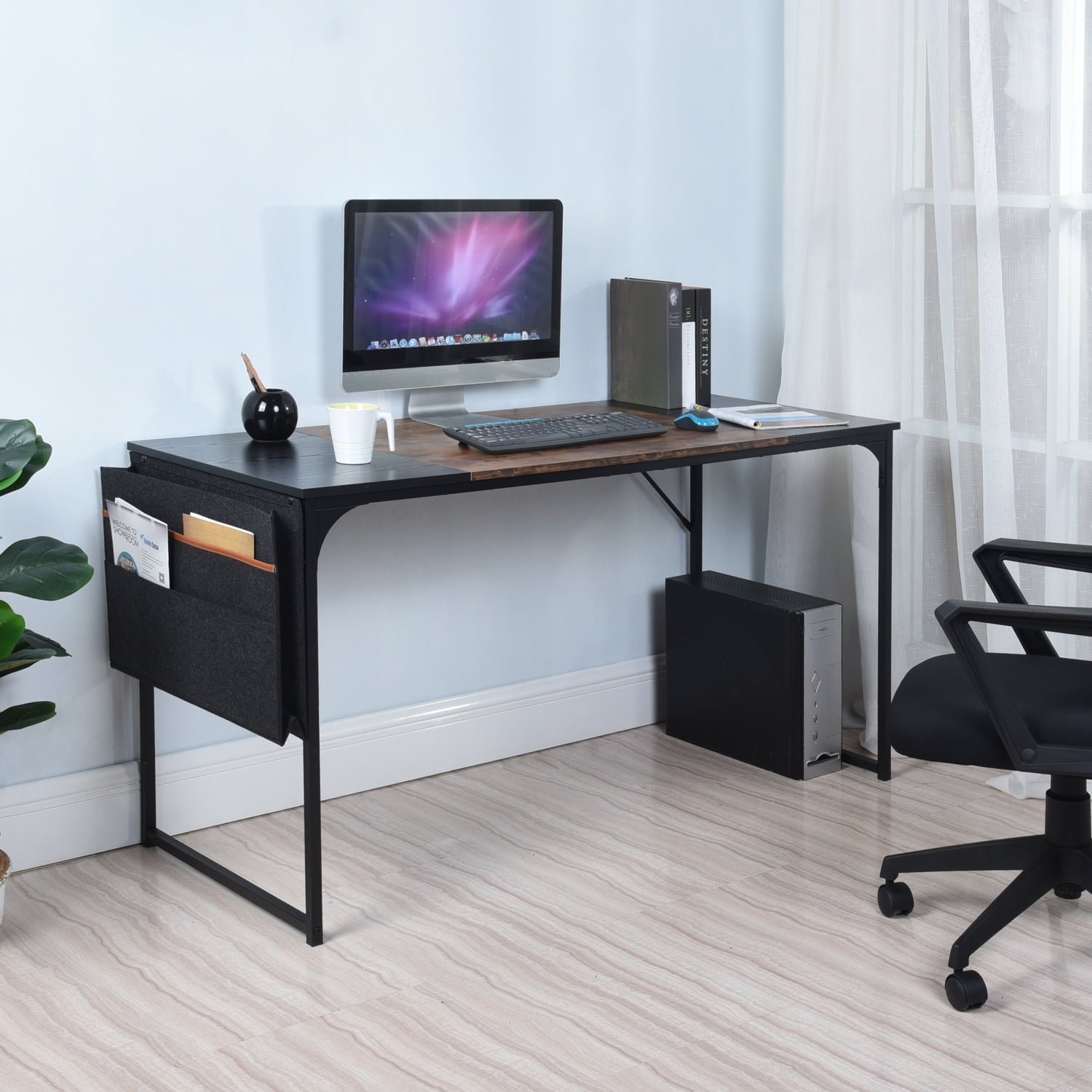 Escritorio Grande 140cm Color Madera con Negro,con Bolsa de Almacenamiento