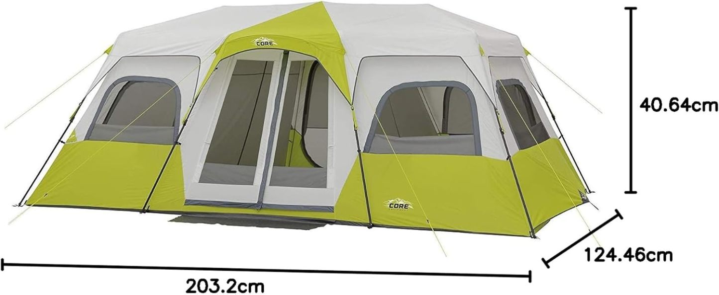 [Copy]CORE - Tienda de campaña instantánea para 12 personas | Tienda de campaña enorme de 3 habitaciones para familia con bolsillos de almacenamiento para accesorios de camping, tienda de campaña grande