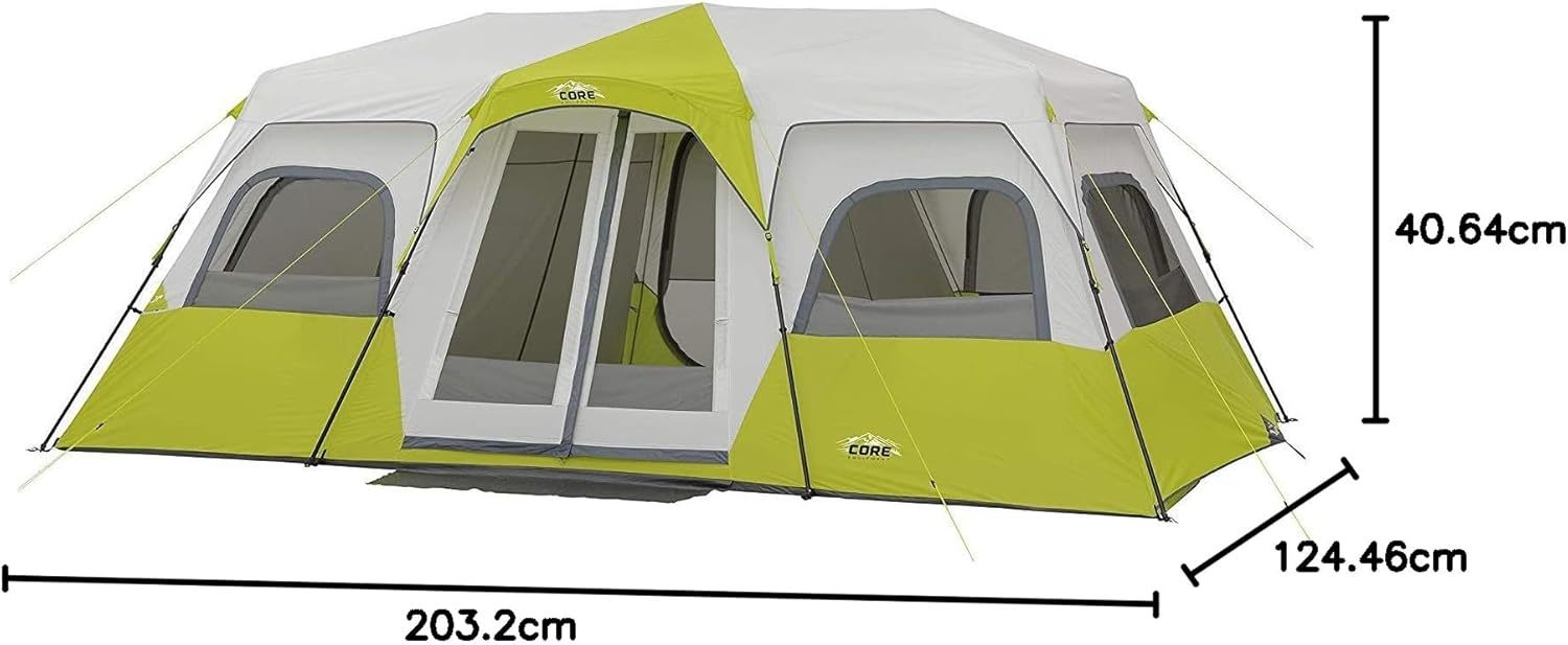 [Copy]CORE - Tienda de campaña instantánea para 12 personas | Tienda de campaña enorme de 3 habitaciones para familia con bolsillos de almacenamiento para accesorios de camping, tienda de campaña grande
