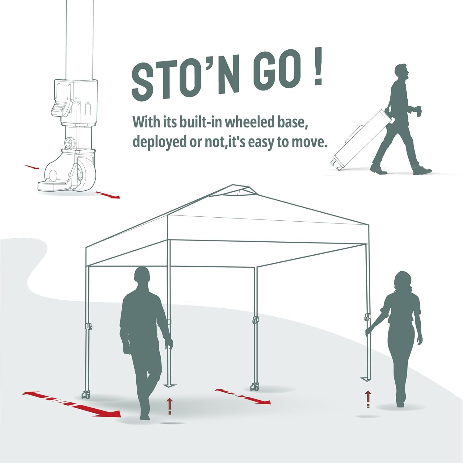 CROWN SHADES - Toldo desplegable de 3.60 x 3.60 metros, toldo patentado de un empuje con bolsa de transporte con ruedas, 8 estacas y 4 cuerdas, negro