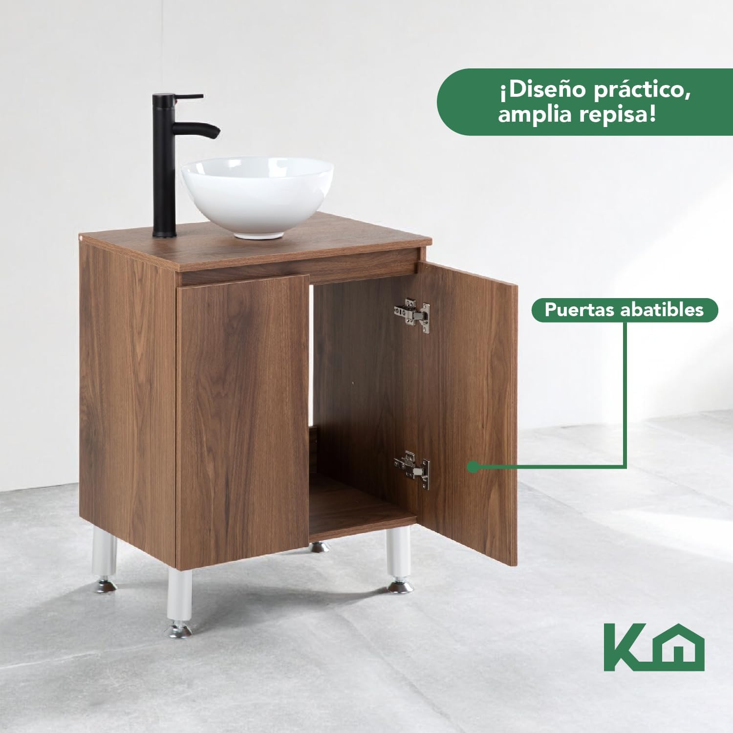 Kingshouse | Gabinete para Baño con Ovalín y Monomando – Mueble de Baño Lavamanos con 2 Cajones – Lavabo – Gabiente Organizador - Color Gris Mate – Fibra de Madera MDF – Lavamanos De Cerámica