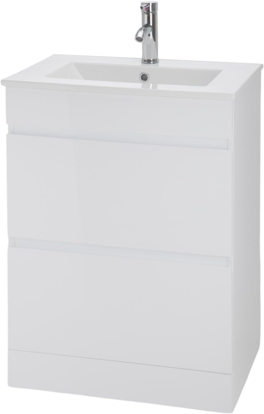Kingshouse | Gabinete para Baño con Ovalín y Monomando – Mueble de Baño Lavamanos con 2 Cajones – Lavabo – Gabiente Organizador - Color Gris Mate – Fibra de Madera MDF – Lavamanos De Cerámica
