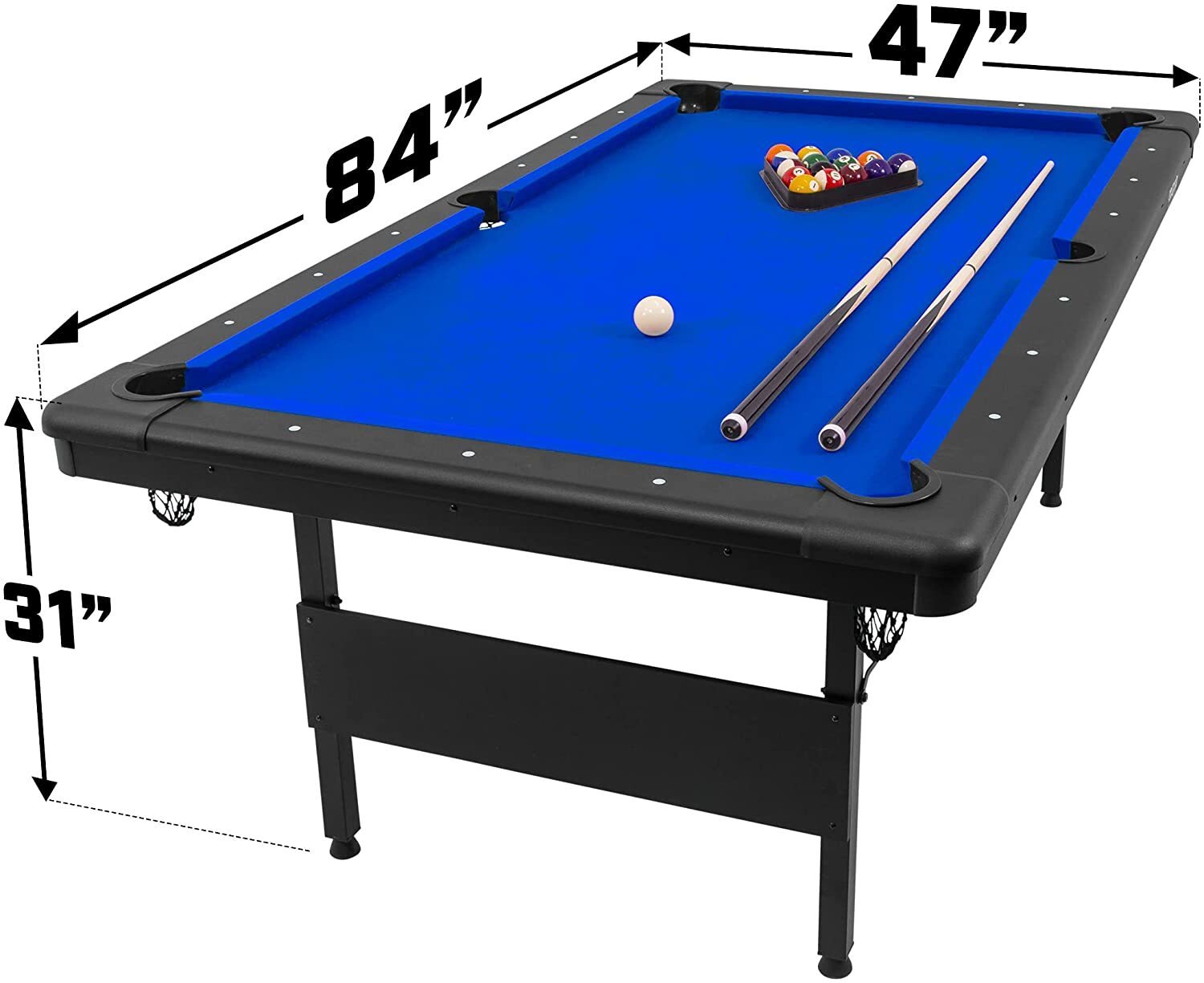 Mesa de billar de 7 pies – Mesa de billar portátil – Incluye juego completo de bolas, 2 tacos, tiza y cepillo de fieltro