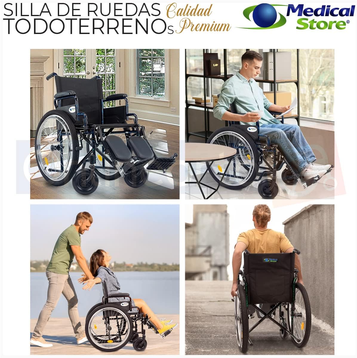 Medical Store Silla de Ruedas TODO TERRENO de Lujo, Modelo 101, Acero Resistente, Con Eleva piernas Desmontables y Descansabrazos Abatibles Color Rojo.…