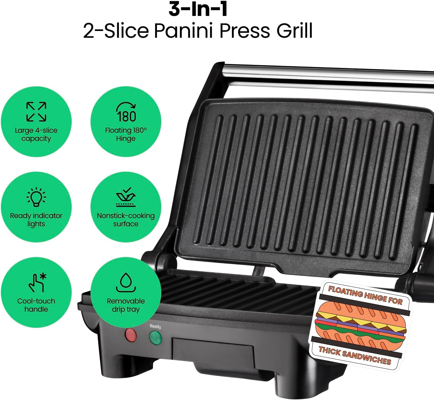 Chefman Parrilla Panini Prensa y Gourmet Sándwich de Hacer, 4 Rebanadas