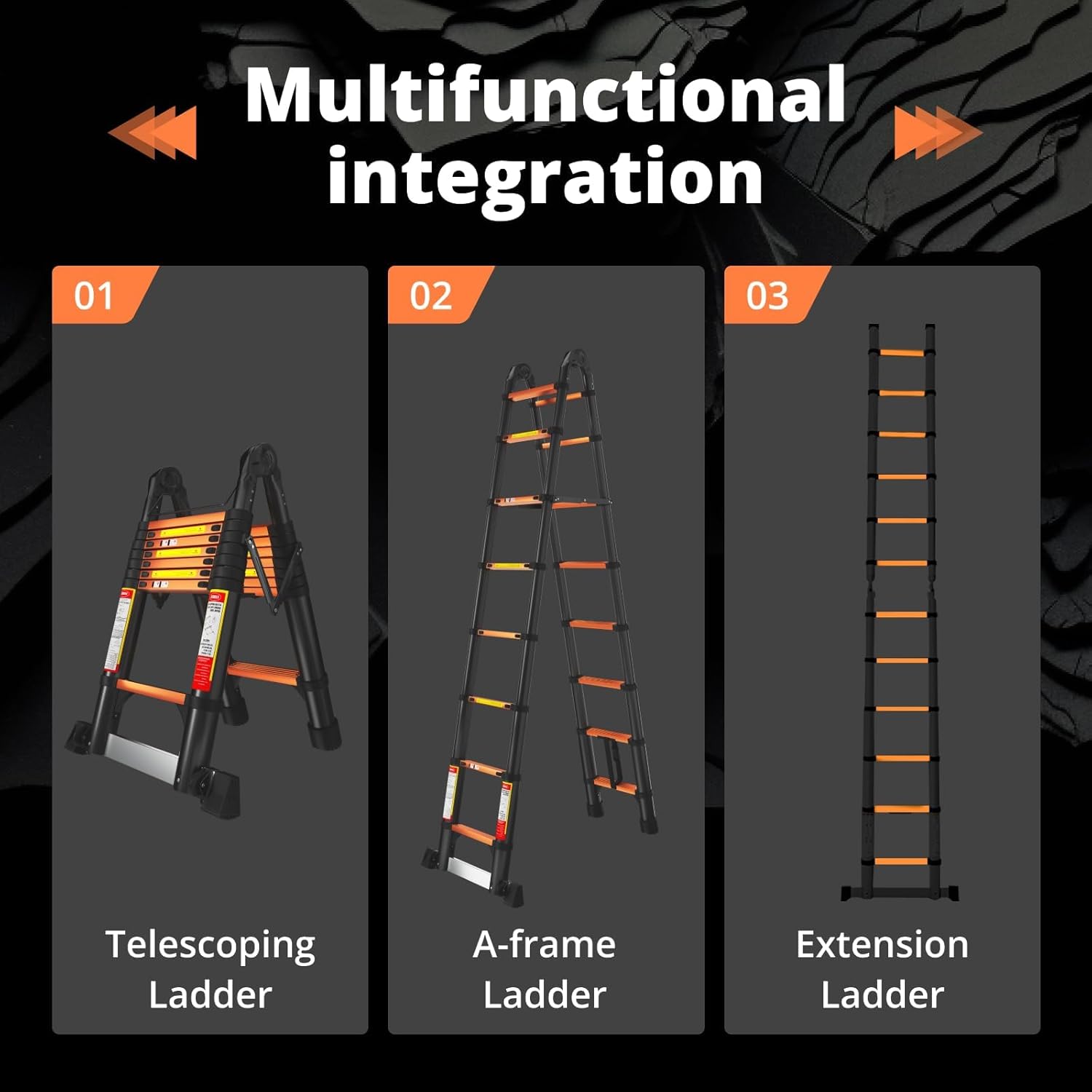 EvaStar - Escalera telescópica con marco A, escaleras telescópicas de aluminio ligeras con estabilizadores triangulares, barra estabilizadora y ruedas, escalera de extensión de capacidad de 350 libras