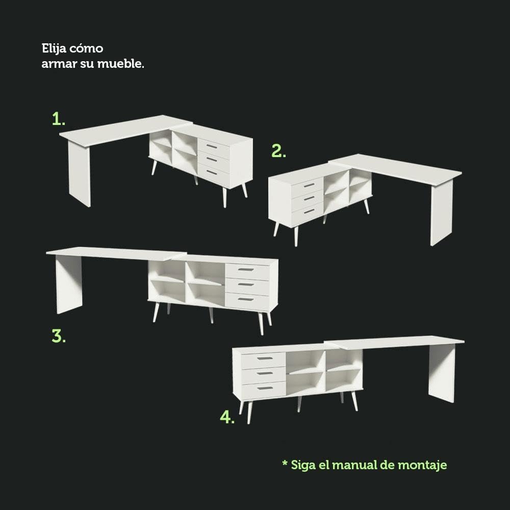 Madesa Escritorio Mesa de Oficina de Esquina con 3 Cajones Lisboa - Blanco