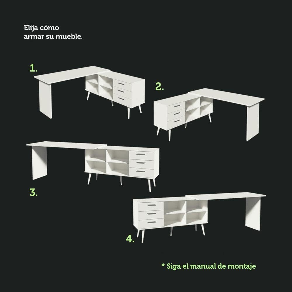 Madesa Escritorio Mesa de Oficina de Esquina con 3 Cajones Lisboa - Blanco