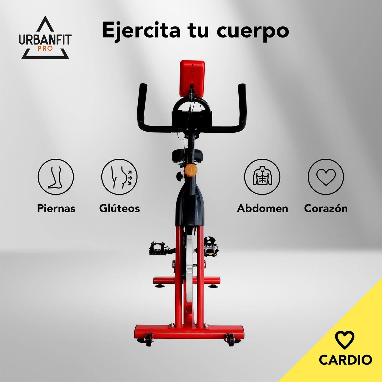 Bicicleta Fija para Spinning UrbanFit Pro Fitness Cardio de 15 Kg – Monitor Electrónico con 7 Funciones – Completamente Ajustable – Bici Fija para Spinning – Entrenamiento Cardio en Casa – Resistente y Fácil de Instalar – Variedad de Colores