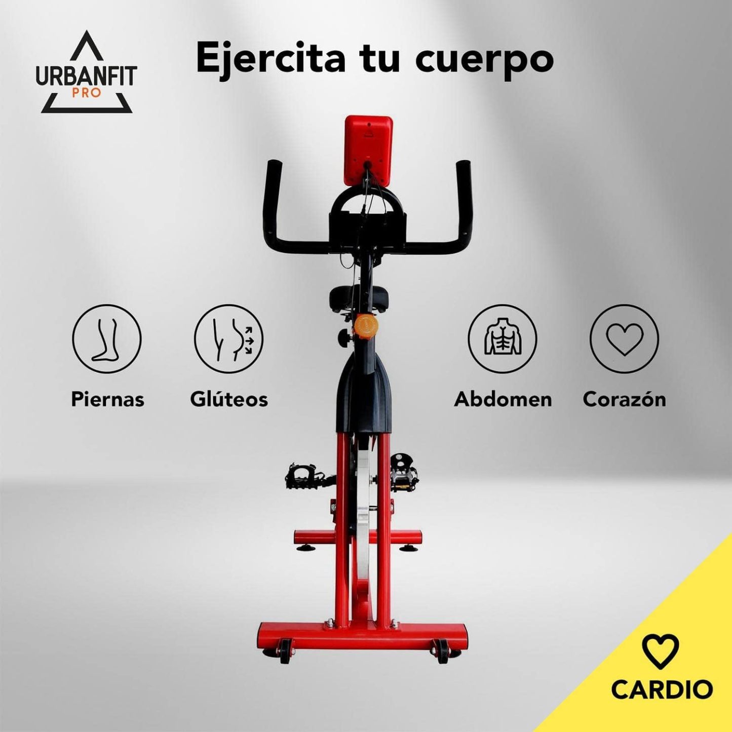 Bicicleta Fija para Spinning UrbanFit Pro Fitness Cardio de 15 Kg – Monitor Electrónico con 7 Funciones – Completamente Ajustable – Bici Fija para Spinning – Entrenamiento Cardio en Casa – Resistente y Fácil de Instalar – Variedad de Colores