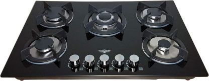 Gutstark Parrilla de Gas Empotrable 5 Quemadores De Gas Cristal Templado Empotrable Grueso Estufas Empotrables Hogar Cocina Gas Natural o Gas LP Estufa de Mesa Parrillas