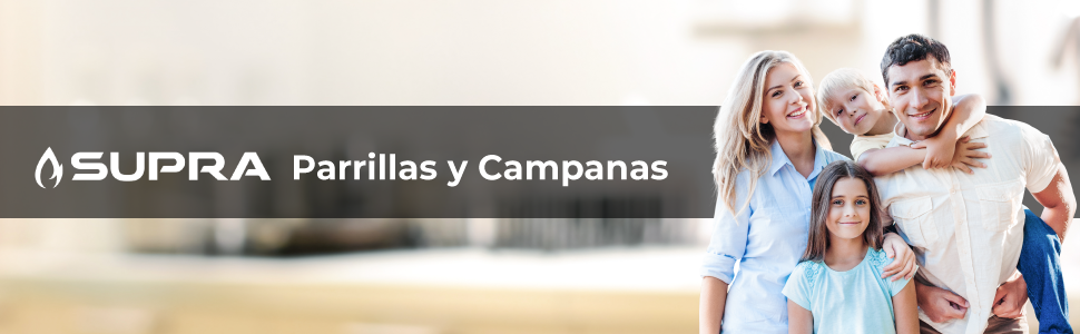 SUPRA Combo Enna: Parrilla a Gas 5 Quemadores 87 cm + Campana Extractora Moño Negro 90 cm