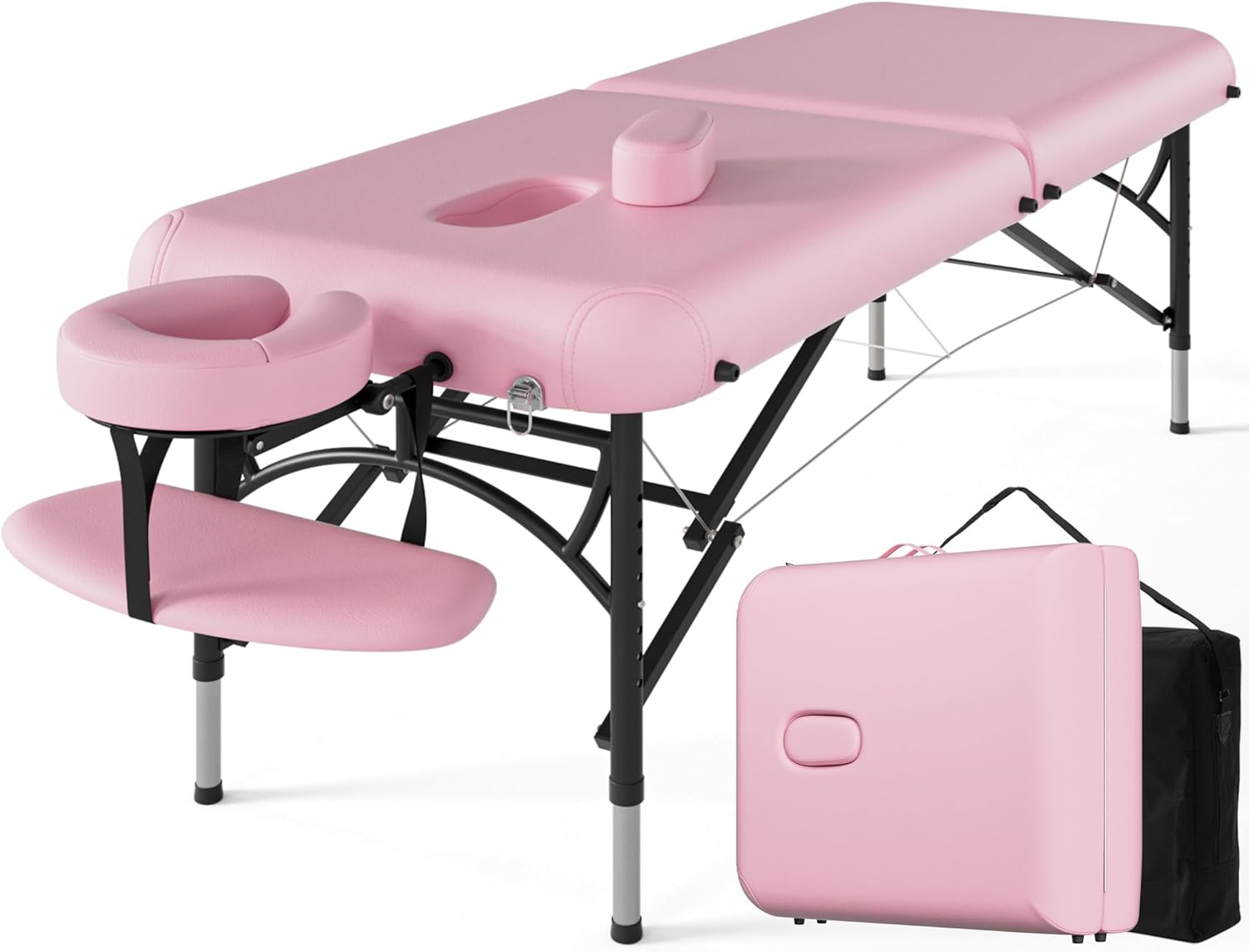 CLORIS - Mesa de masaje profesional de 84 pulgadas, portátil, 2 plegables, ligera, para spa, cama de tatuaje, altura ajustable con bolsa de transporte y pierna de aluminio que soporta hasta 1000