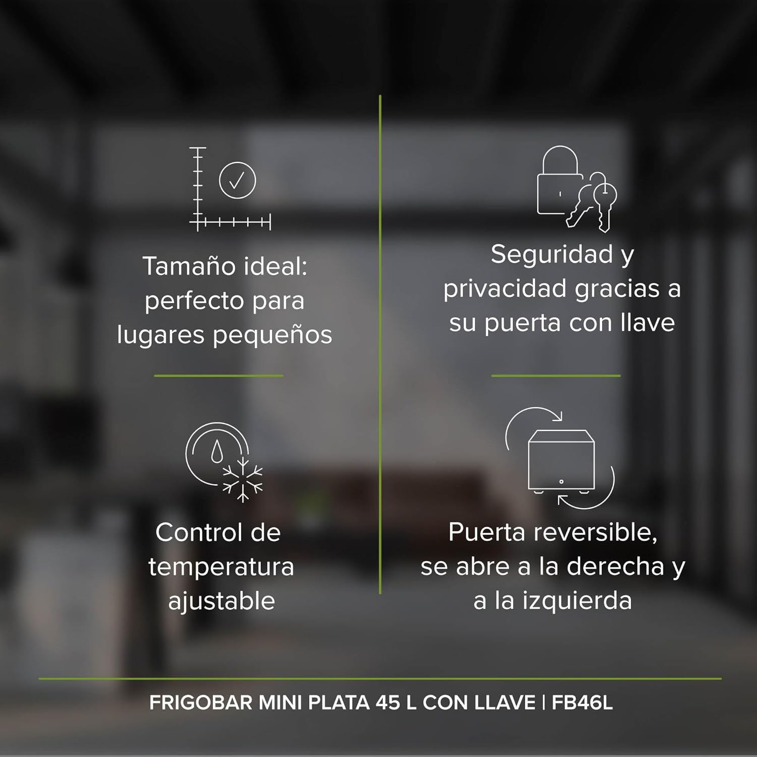 AVERA Frigobar con congelador de 1.6 pies, mini bar con capacidad de 45 L, mini refrigerador con llave, refrigerador con control de temperatura ajustable, puerta reversible de color plata | FB46L