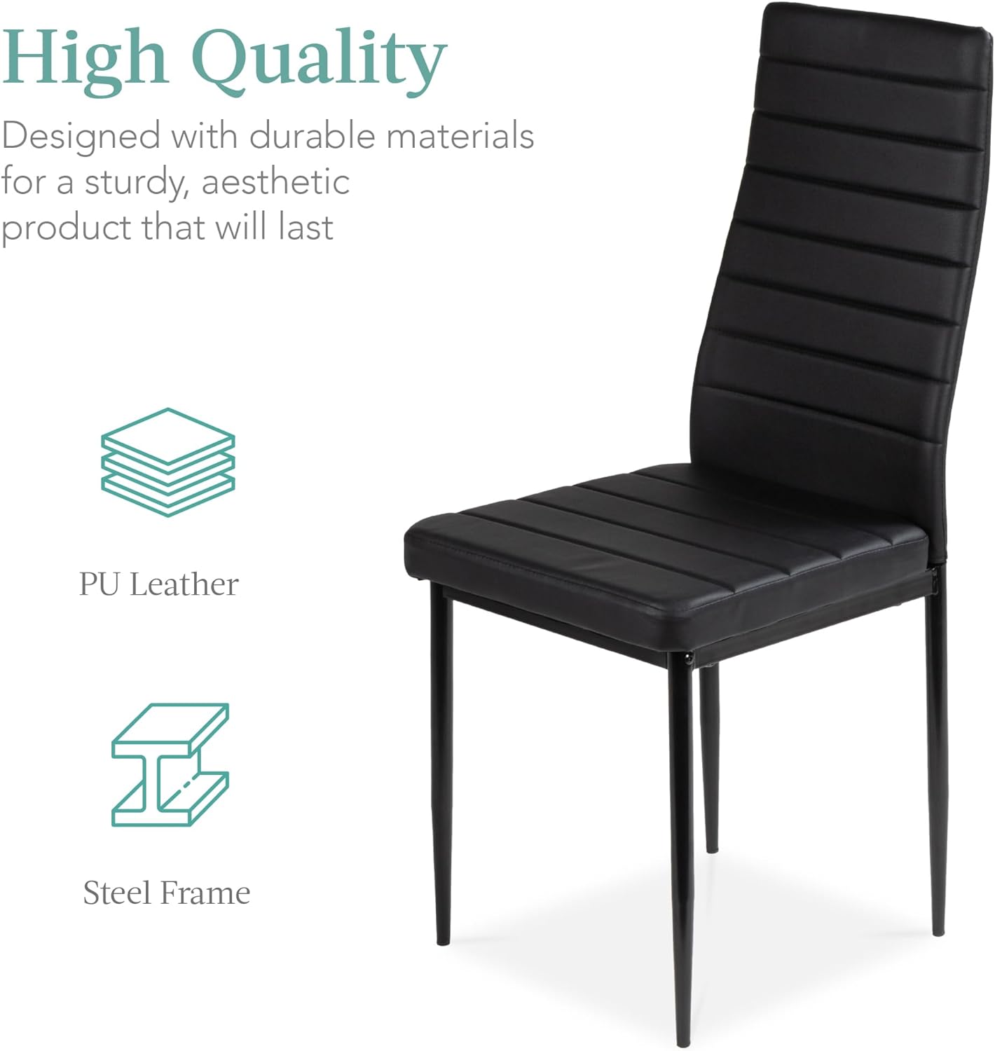 Best Choice Products - Juego de mesa de cocina y comedor de 5 piezas con tapa de cristal y 4 sillas de cuero Dinette, color negro