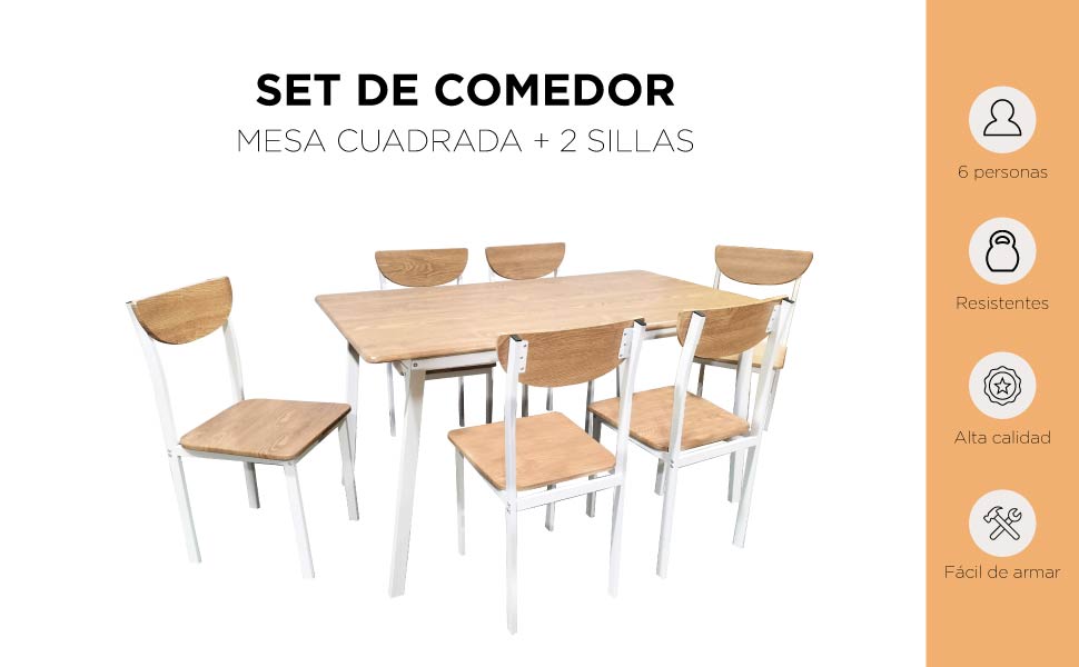 Set de Comedor estilo Industrial N&oacute;rdico para 6 Personas Blanco y Caf&eacute;