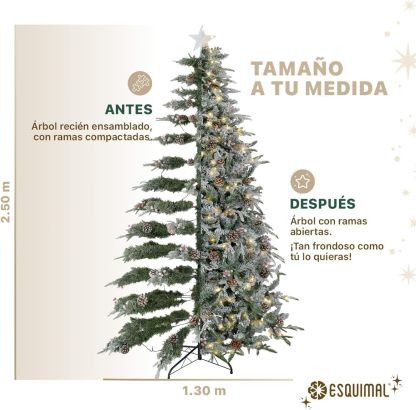 ESQUIMAL Árbol de Navidad Nevado con Luces LED 8 Modos de Iluminación + Estrella + Piñas + Bayas Rojas (1.80 m)