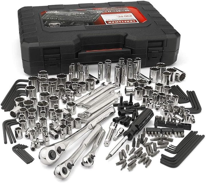 Craftsman - Juego de herramientas métricas SAE de 230 piezas, 230 piezas, juego de llaves de carraca, estuche de transporte incluido
