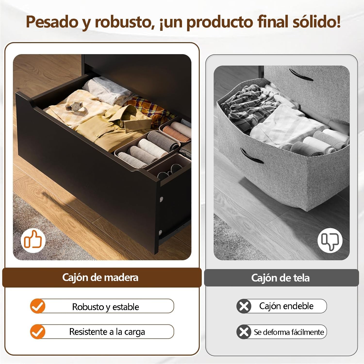 UNKKS Cajonera para Recamara para Hogar Y Oficina, Cómoda de 6 Cajones de Madera y riel de Metal Liso,Cómoda de Madera Grande y Cómoda para Recámara 70 * 40 * 110CM (Negro)