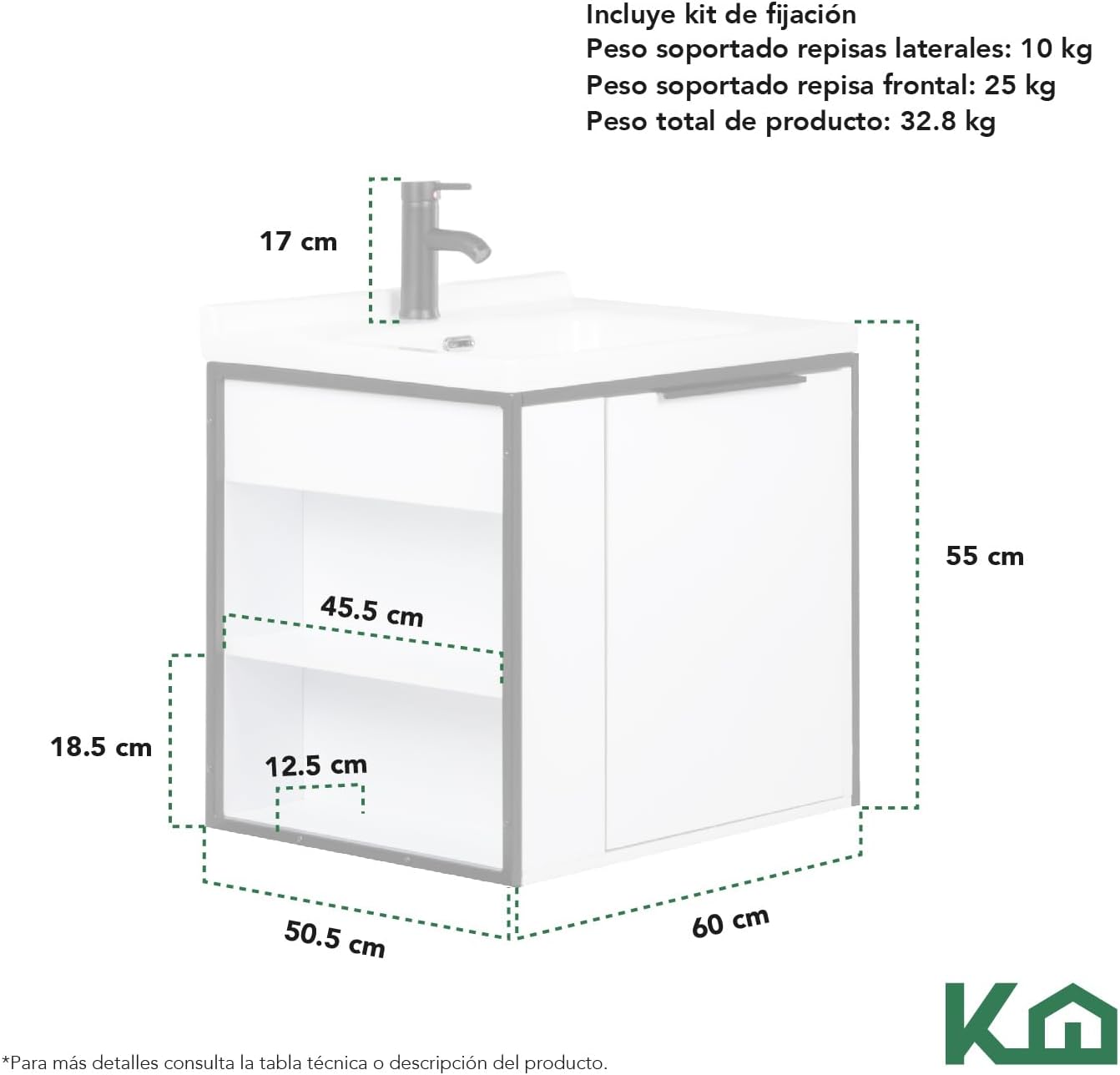 Kingshouse | Gabinete para Baño con Ovalín y Monomando – Mueble de Baño Lavamanos con 2 Cajones – Lavabo – Gabiente Organizador - Color Gris Mate – Fibra de Madera MDF – Lavamanos De Cerámica