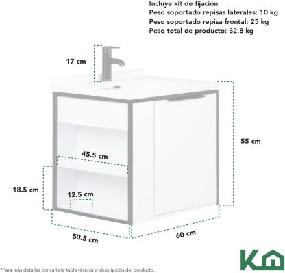 Kingshouse | Gabinete para Baño con Ovalín y Monomando – Mueble de Baño Lavamanos con 2 Cajones – Lavabo – Gabiente Organizador - Color Gris Mate – Fibra de Madera MDF – Lavamanos De Cerámica
