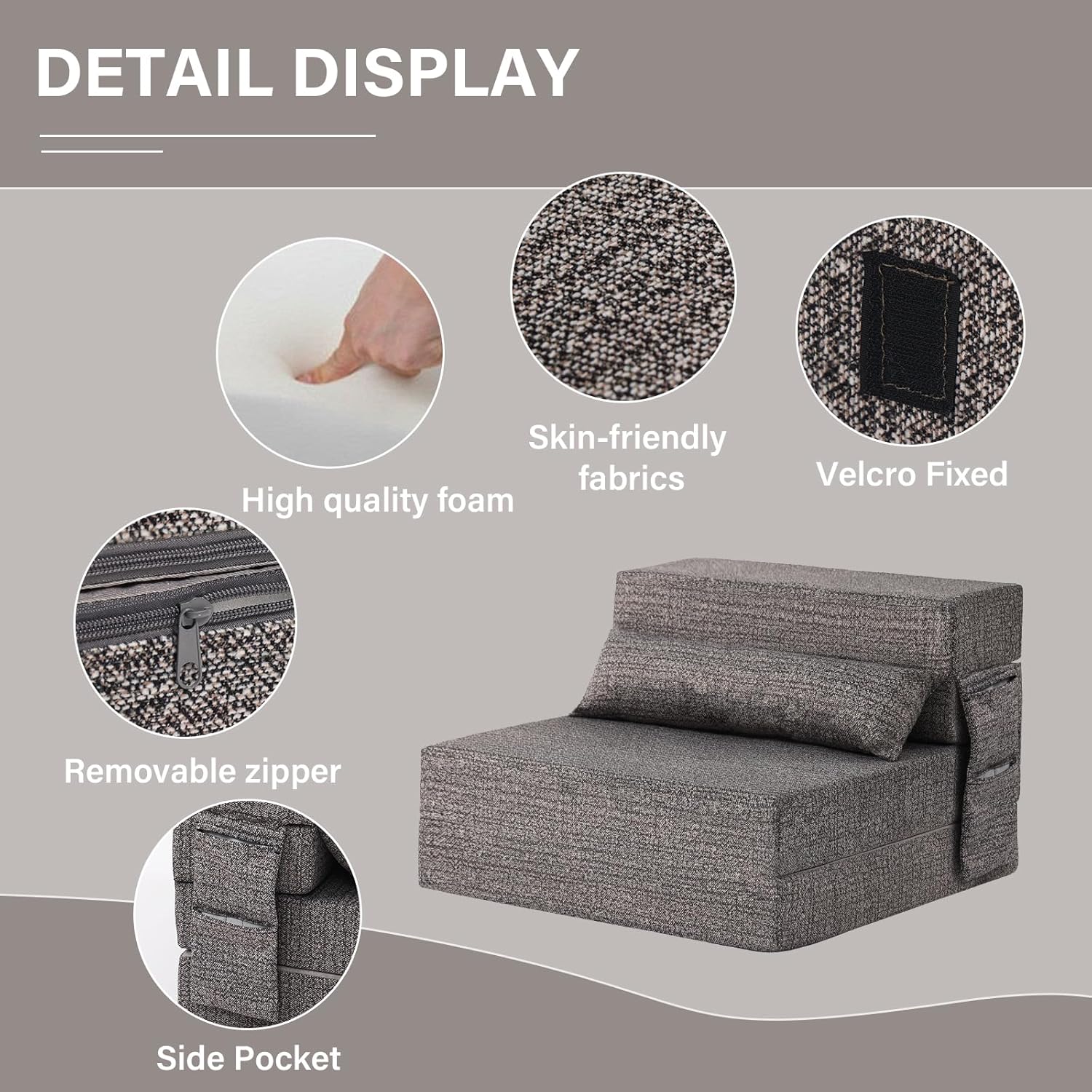 Tiita - Sillón de futón, tamaño individual, sofá cama plegable con almohada, colchón de piso y futón para sala de estar, recámara, uso de invitados, departamento