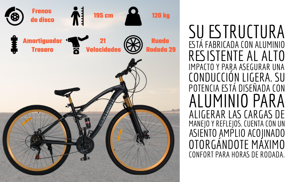 Bicicleta Monta&ntilde;a Aluminio Rodada 29 21 Velocidades Doble Suspension Frenos Disco Soporta 120 Kg