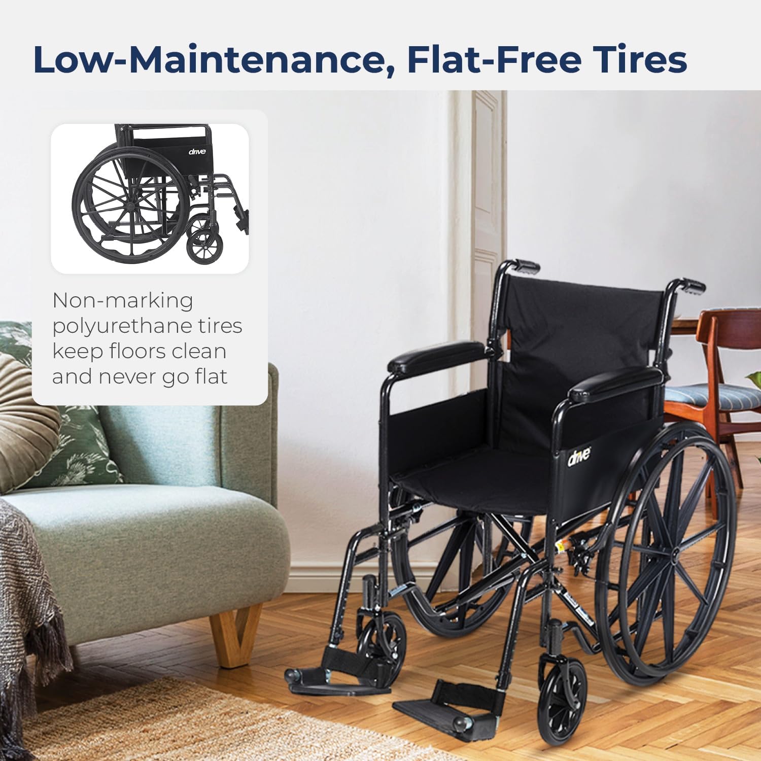 Drive Medical Silver Sport 1 silla de ruedas con brazos completos y reposapiés extraíble
