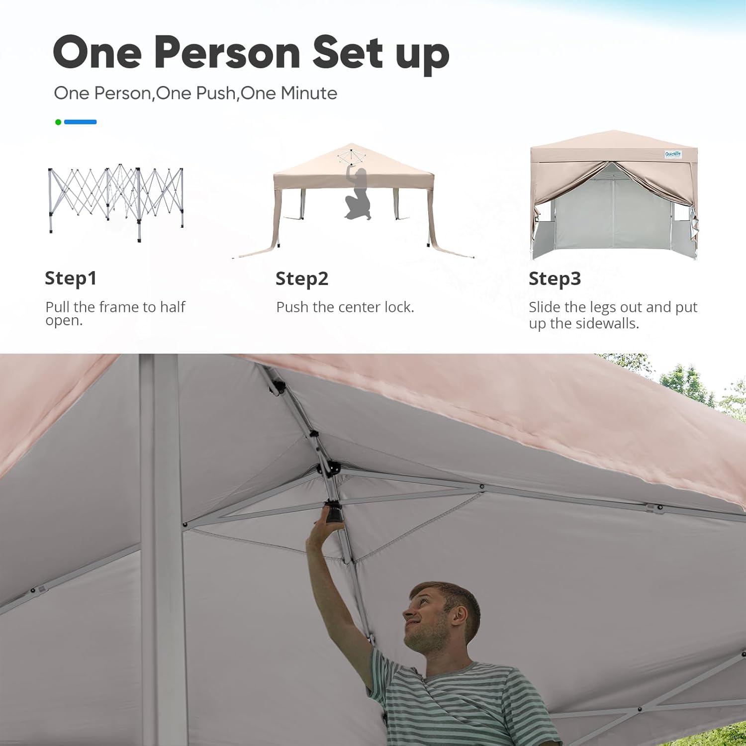 Quictent - Tienda de campaña desplegable de privacidad de 10 x 10 pulgadas con paredes laterales y ventanas ventiladas enrollables, configuración para una persona, fácil refugio para eventos