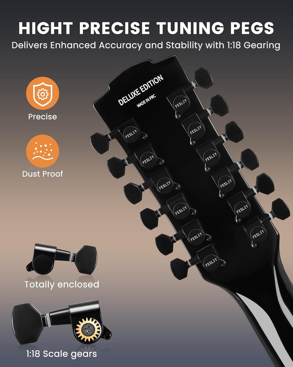 Fesley Guitarra de 12 cuerdas, guitarras eléctricas acústicas de tamaño completo para adultos, guitarra de abeto superior acústica, paquete de guitarra recortada con bolsa de concierto, púas, cuerdas, correa, natural