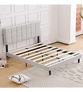 NOVANGUA Base de Cama con Cabecera Acolchonada de Altura Ajustable y Tablillas de Madera Resisten...