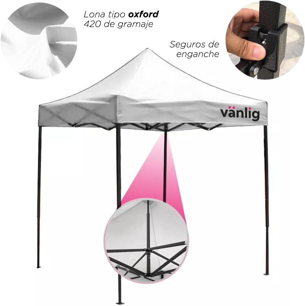 VANLIG | Carpa Toldo Plegable 2x2m | Impermeable, para Uso Temporal y Comercial | Fácil de Armar | Protección Solar UV | Ideal para Jardín, Eventos y Exterior | Color Negro