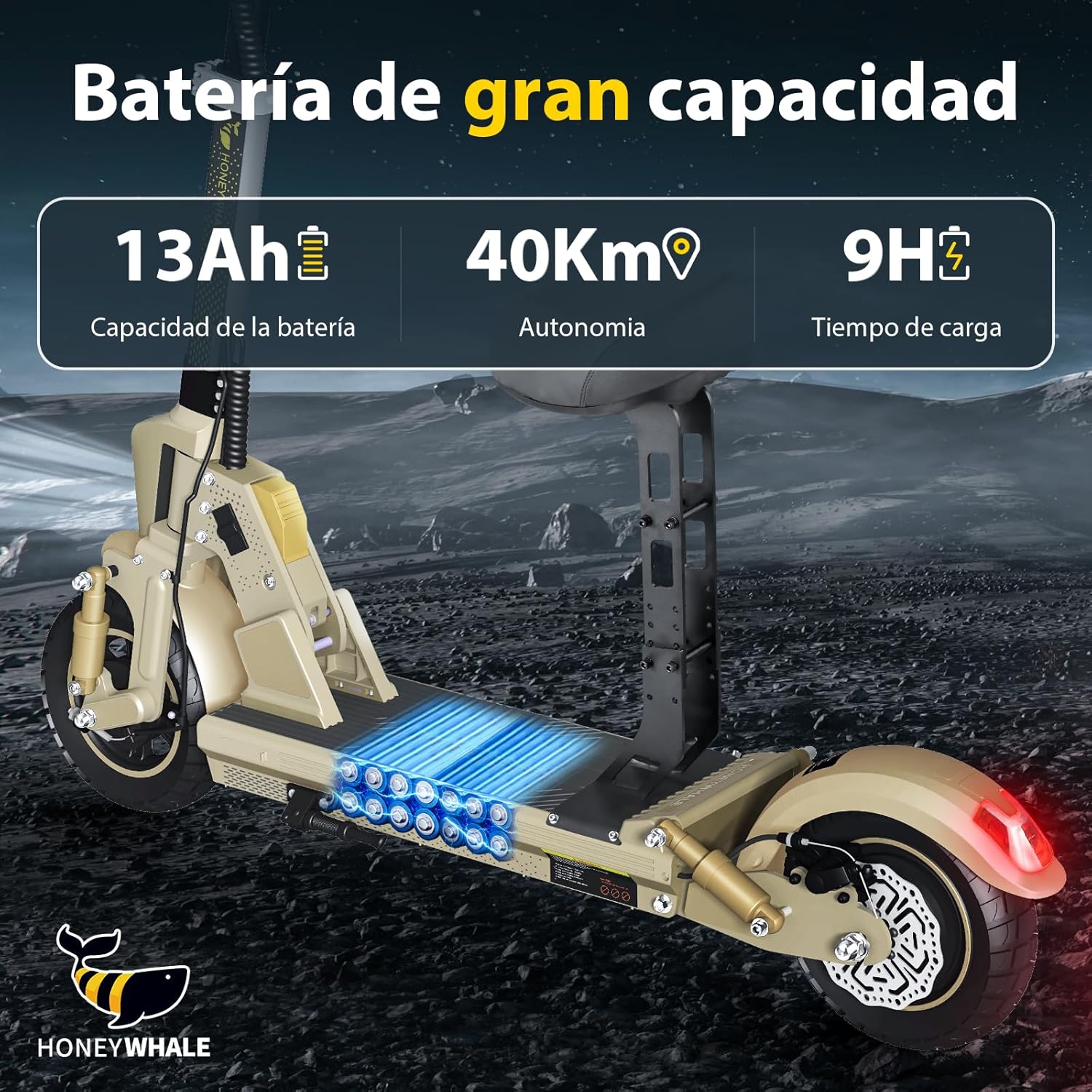 HONEYWHALE C1 Scooter Eléctrico Adulto con Asiento, Patín Eléctrico Plegable con Motor 980W, Velocidad Máxima 45 km/h, Batería 13AH-Autonomía 40km