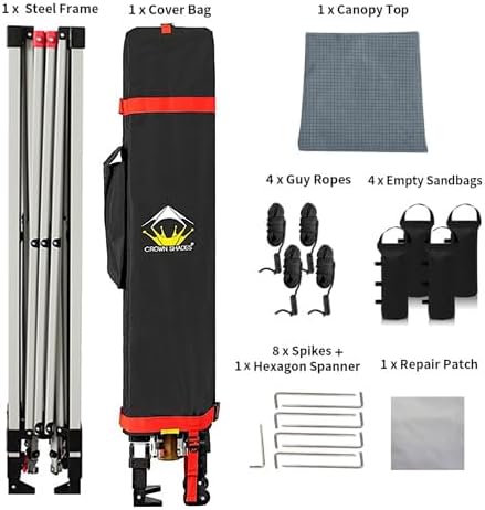 CROWN SHADES - Toldo desplegable de 3.60 x 3.60 metros, toldo patentado de un empuje con bolsa de transporte con ruedas, 8 estacas y 4 cuerdas, negro