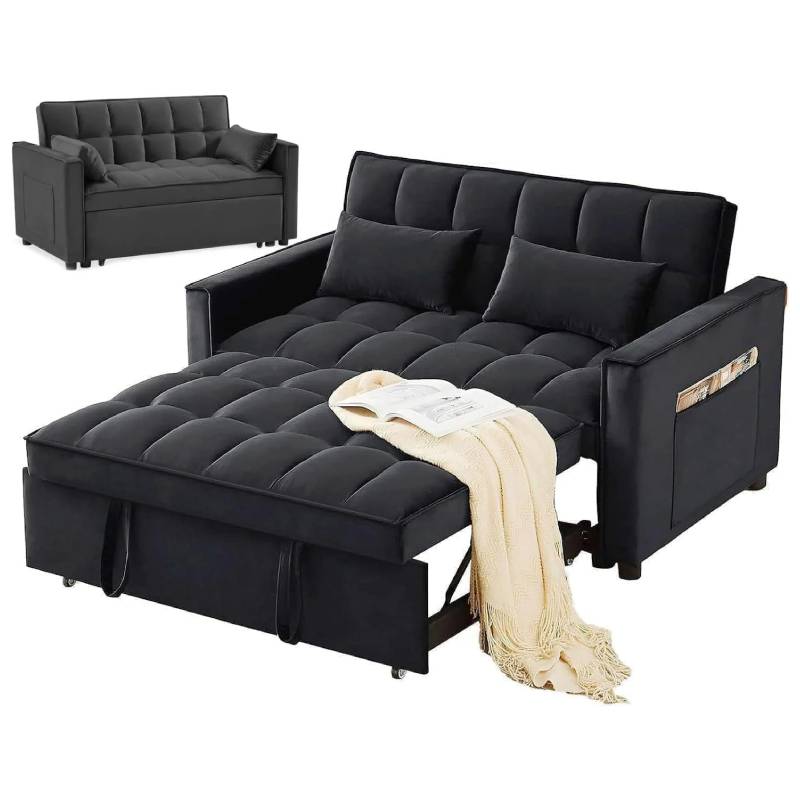 SofÃ¡ cama convertible de terciopelo con respaldo regulable en altura, almohadones con espacio de almacenamiento y sofÃ¡ cama extraÃ­ble